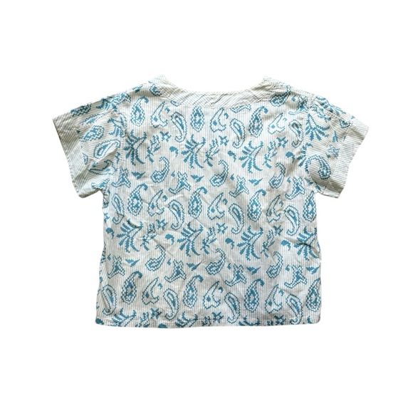 Vintage 50s Two-Piece Blue Striped Printed Top and Shorts Loungewear Set - Picture 3 of 7